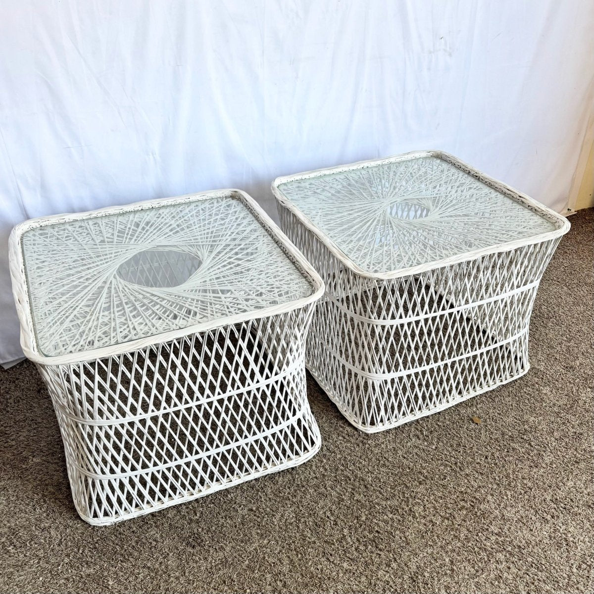 Mid Century Modern Spun Fiberglass Side Tables - A Pair - Dolphin & Flamingo
