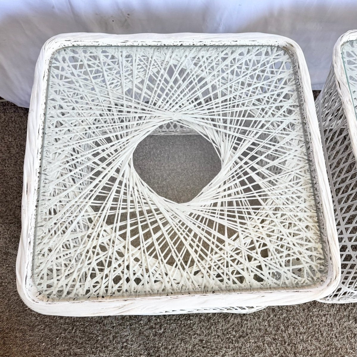 Mid Century Modern Spun Fiberglass Side Tables - A Pair - Dolphin & Flamingo