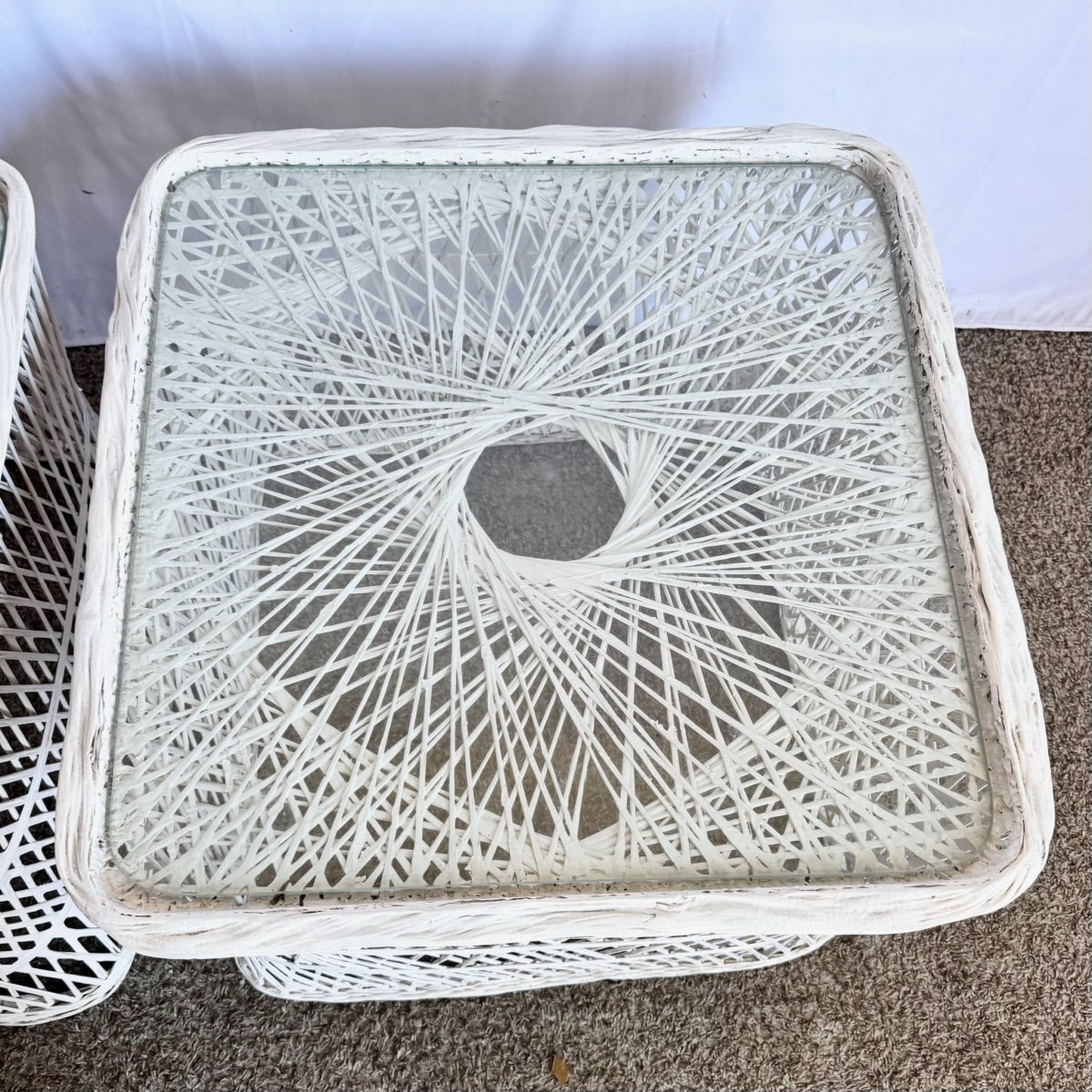 Mid Century Modern Spun Fiberglass Side Tables - A Pair - Dolphin & Flamingo