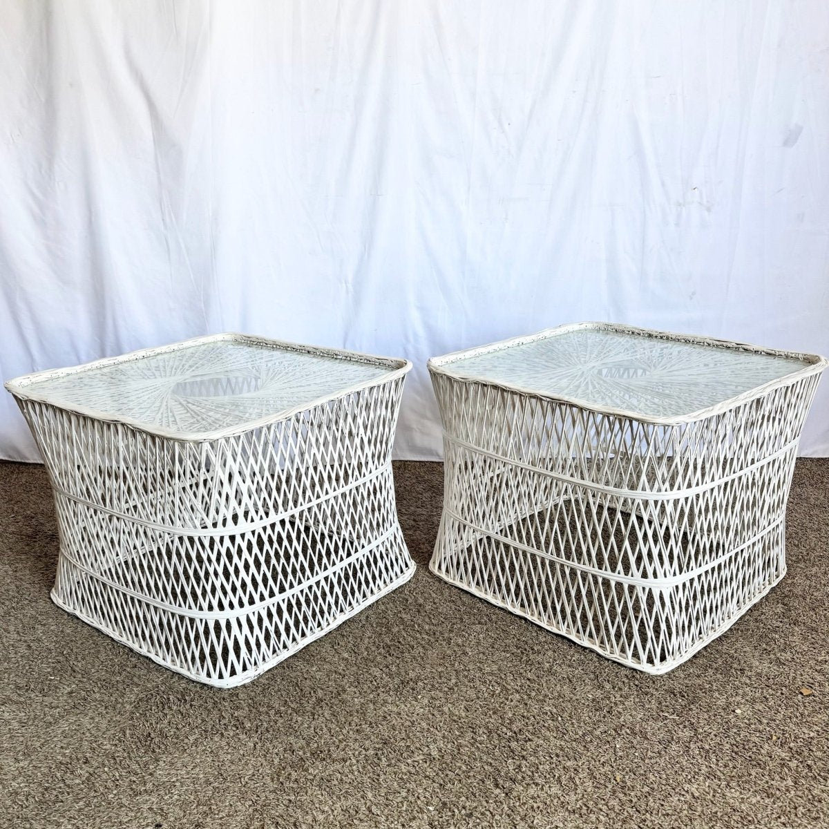 Mid Century Modern Spun Fiberglass Side Tables - A Pair - Dolphin & Flamingo