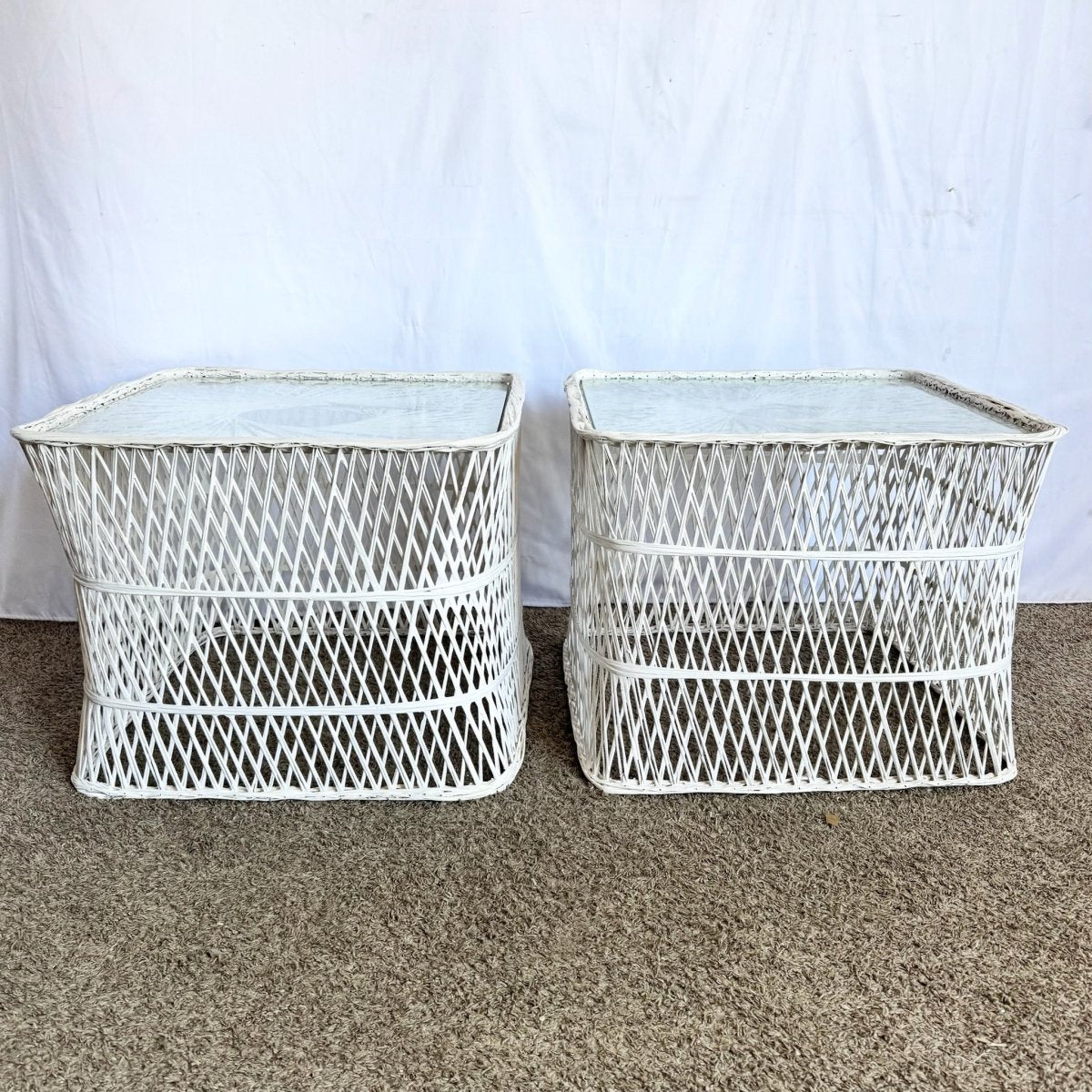 Mid Century Modern Spun Fiberglass Side Tables - A Pair - Dolphin & Flamingo