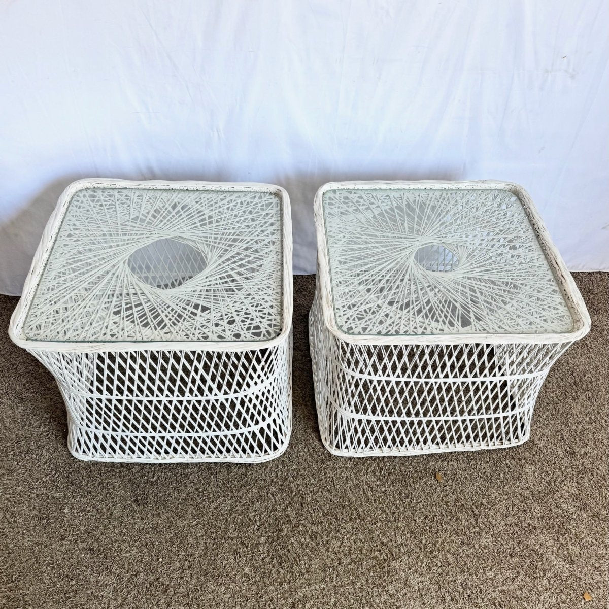 Mid Century Modern Spun Fiberglass Side Tables - A Pair - Dolphin & Flamingo