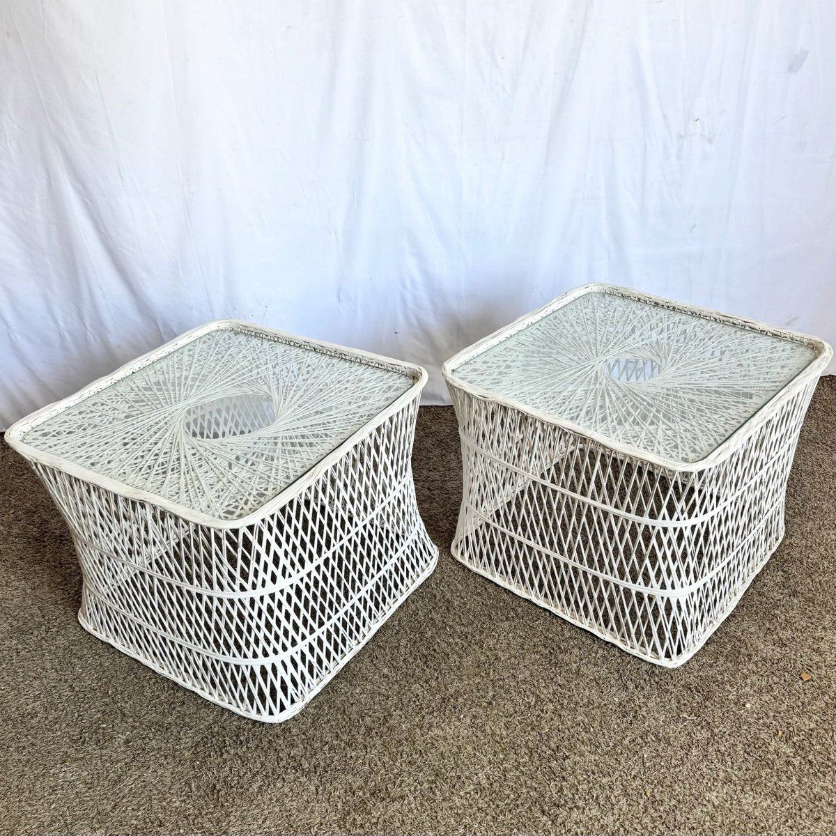 Mid Century Modern Spun Fiberglass Side Tables - A Pair - Dolphin & Flamingo