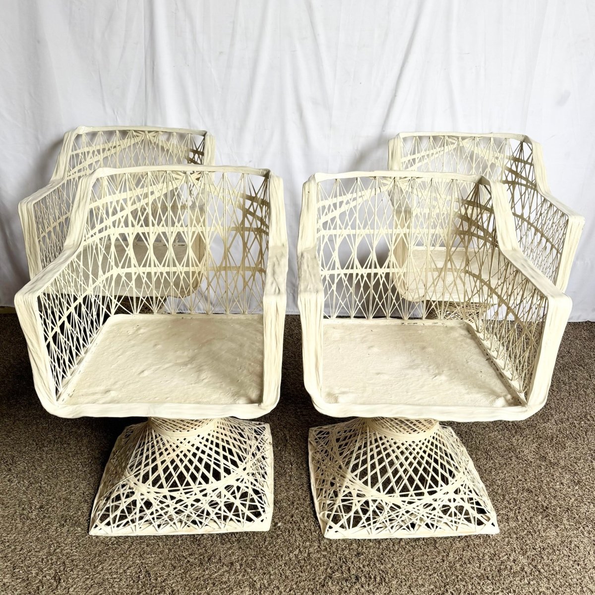 Mid Century Modern Spun Fiberglass Swivel Dining Arm Chairs - Set of 4 - Dolphin & Flamingo