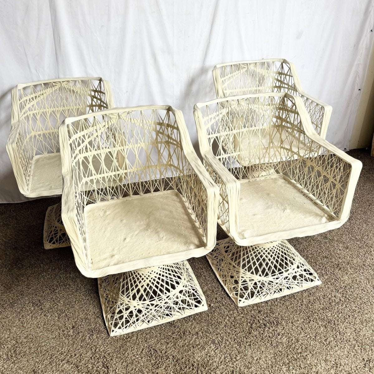 Mid Century Modern Spun Fiberglass Swivel Dining Arm Chairs - Set of 4 - Dolphin & Flamingo