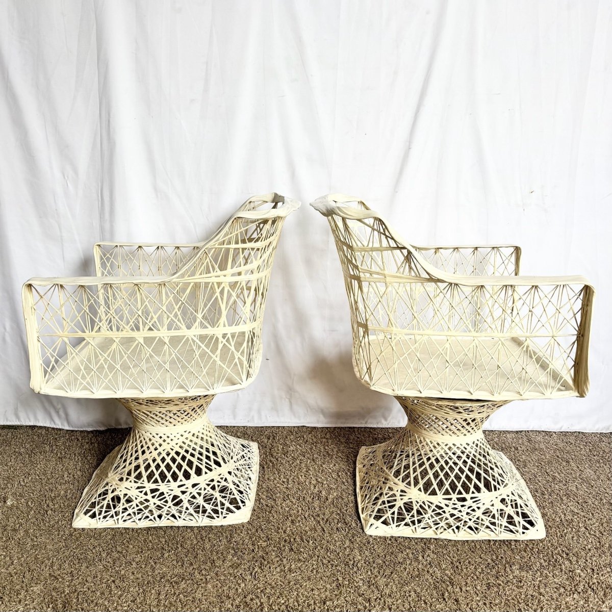 Mid Century Modern Spun Fiberglass Swivel Dining Arm Chairs - Set of 4 - Dolphin & Flamingo