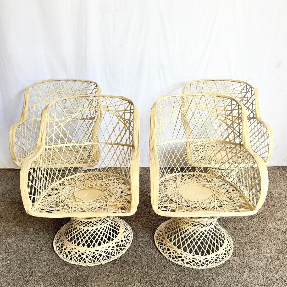 Mid Century Modern Spun Fiberglass Swivel Dining Arm Chairs - Set of 4 - Dolphin & Flamingo