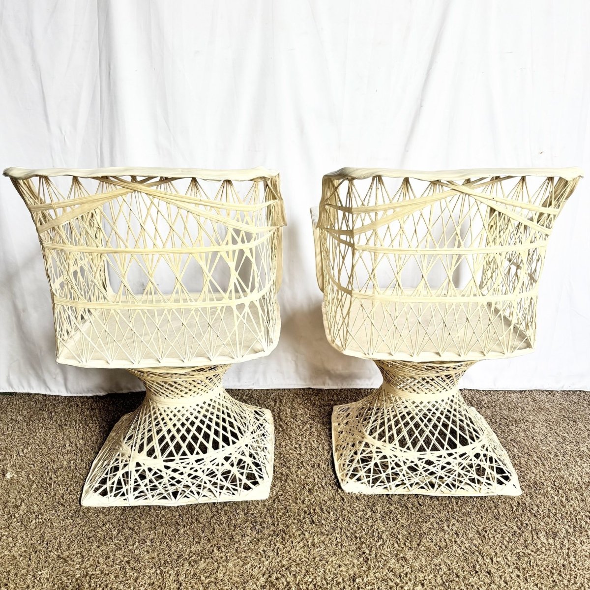 Mid Century Modern Spun Fiberglass Swivel Dining Arm Chairs - Set of 4 - Dolphin & Flamingo
