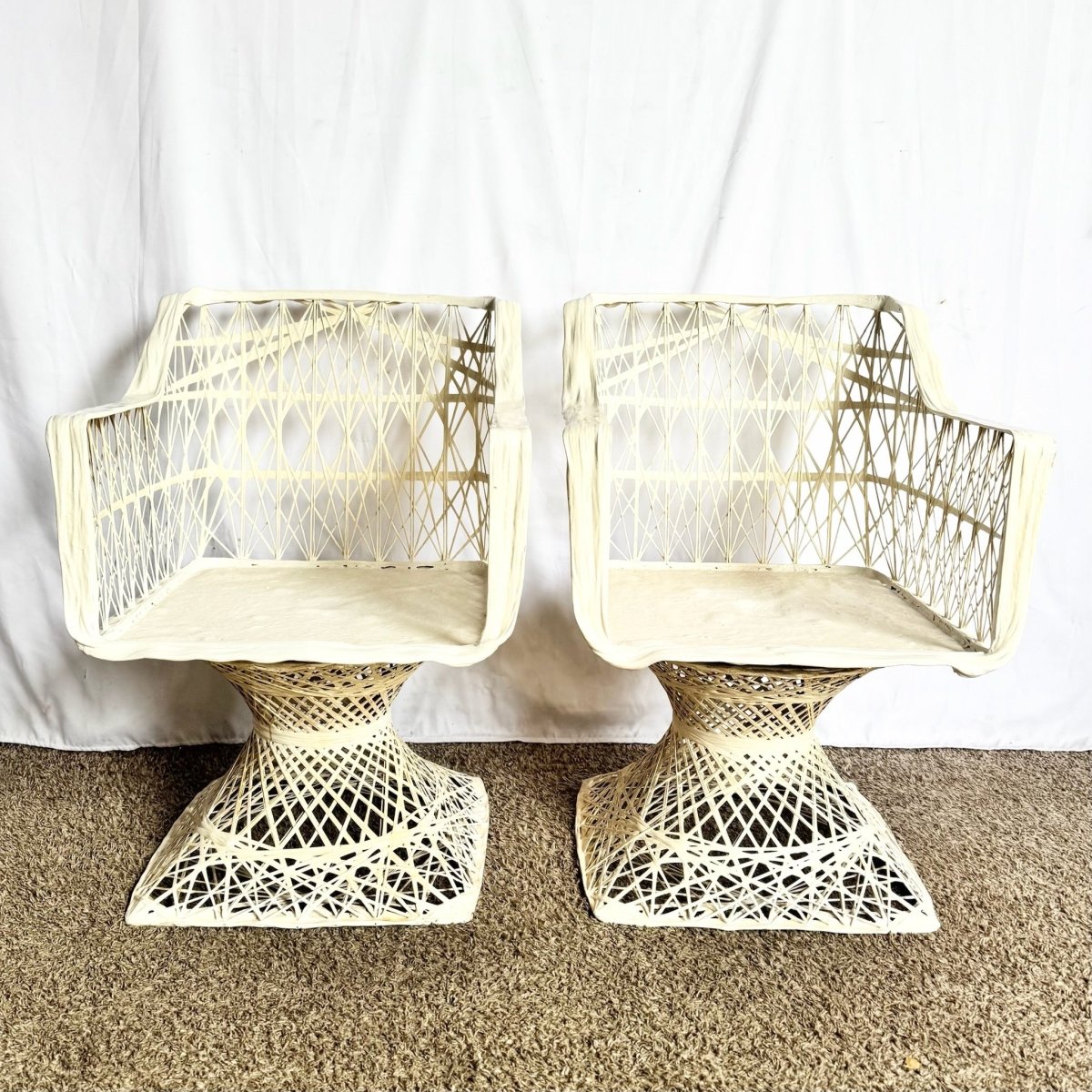 Mid Century Modern Spun Fiberglass Swivel Dining Arm Chairs - Set of 4 - Dolphin & Flamingo