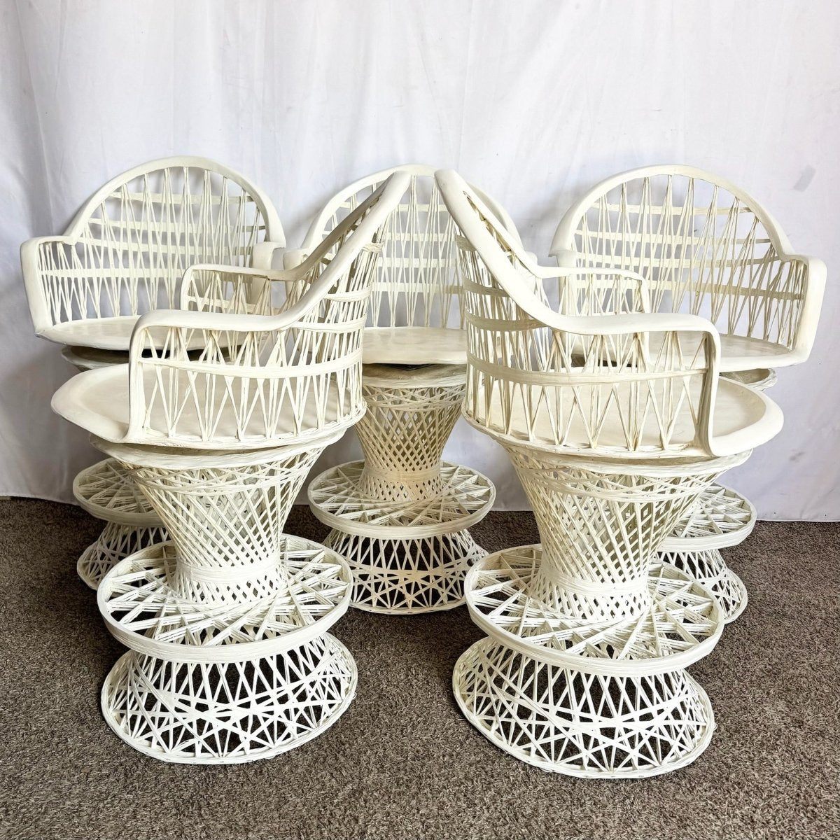 Mid Century Modern Spun Fiberglass Swivel Stools - Set of 5 - Dolphin & Flamingo