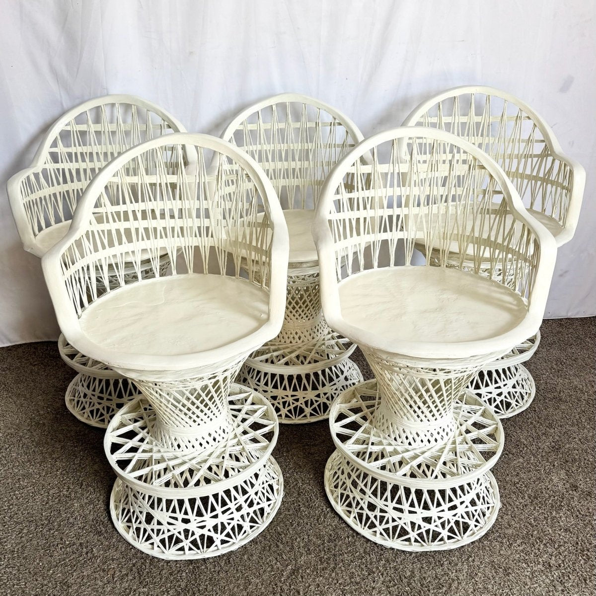 Mid Century Modern Spun Fiberglass Swivel Stools - Set of 5 - Dolphin & Flamingo