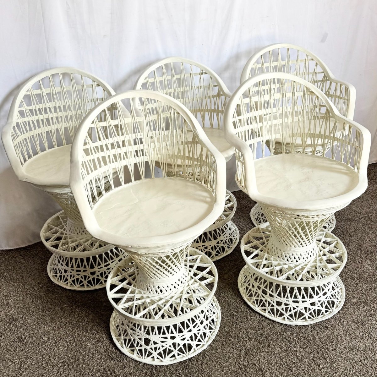 Mid Century Modern Spun Fiberglass Swivel Stools - Set of 5 - Dolphin & Flamingo