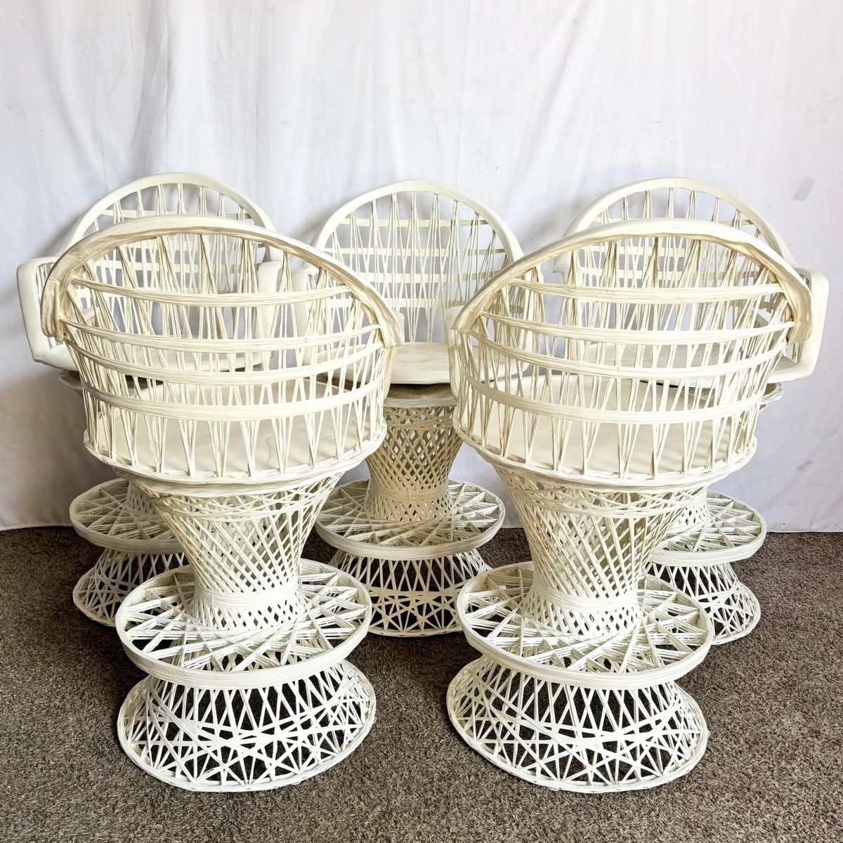 Mid Century Modern Spun Fiberglass Swivel Stools - Set of 5 - Dolphin & Flamingo