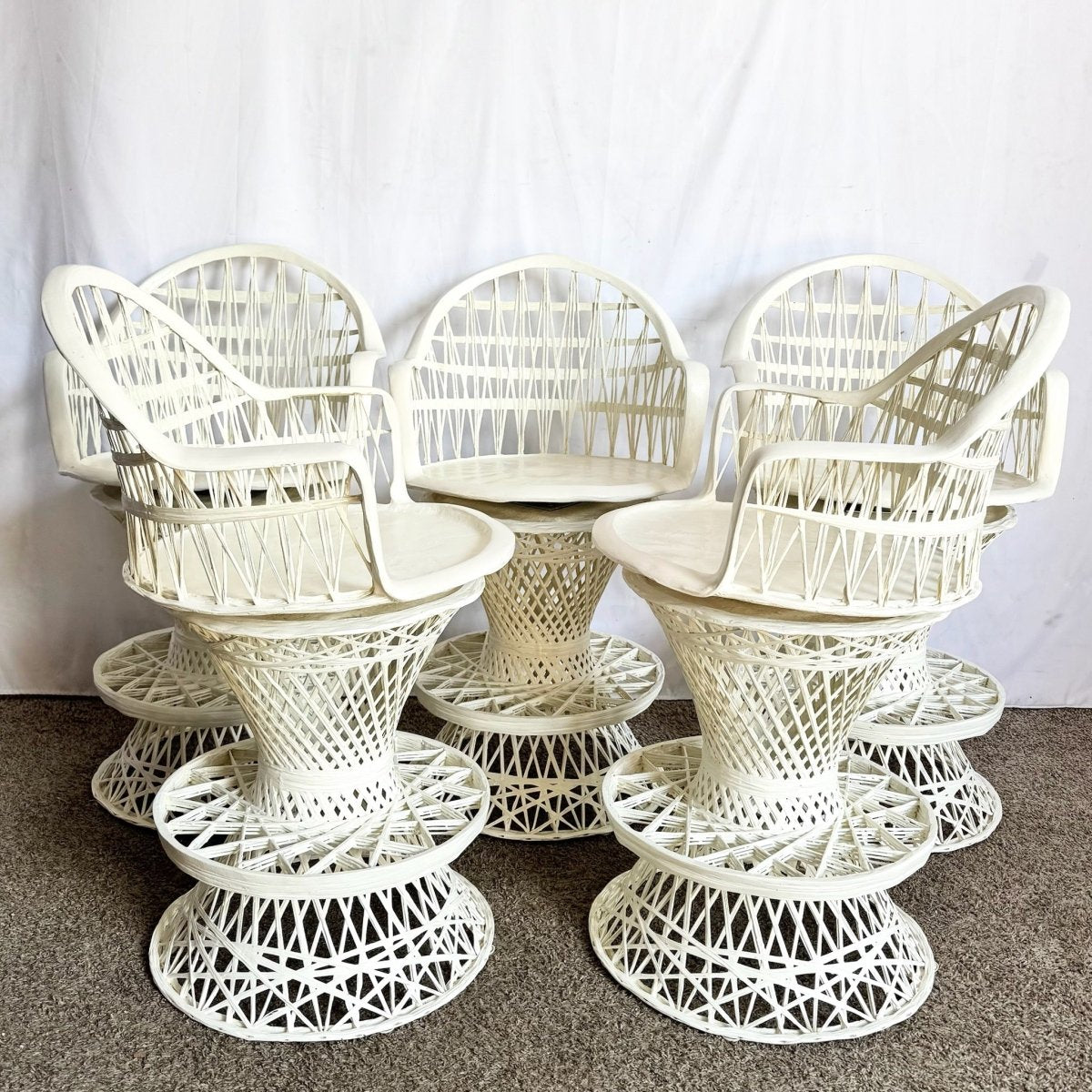 Mid Century Modern Spun Fiberglass Swivel Stools - Set of 5 - Dolphin & Flamingo