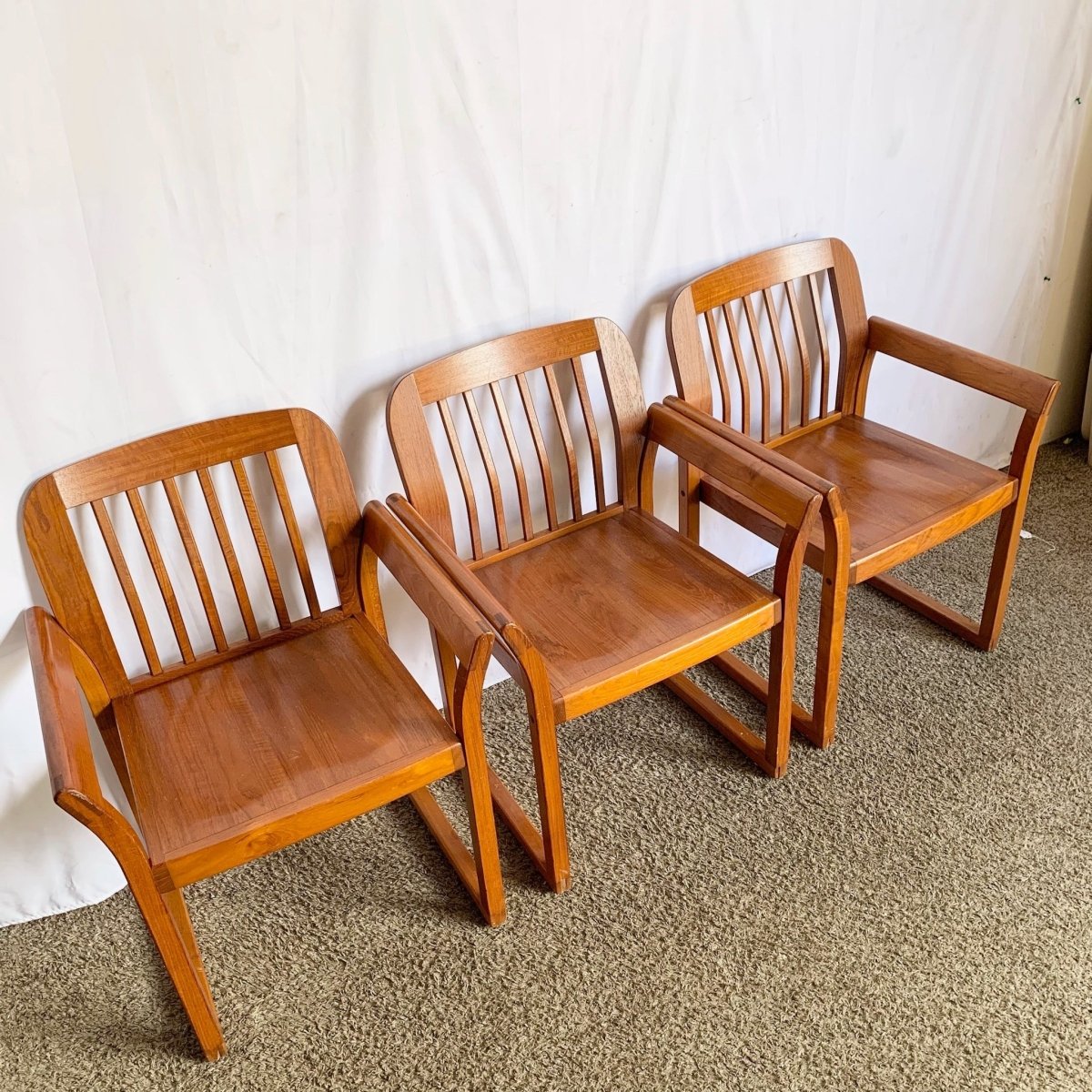 Mid Century Modern Teak Dining Arm Chairs - Set of 4 - Dolphin & Flamingo