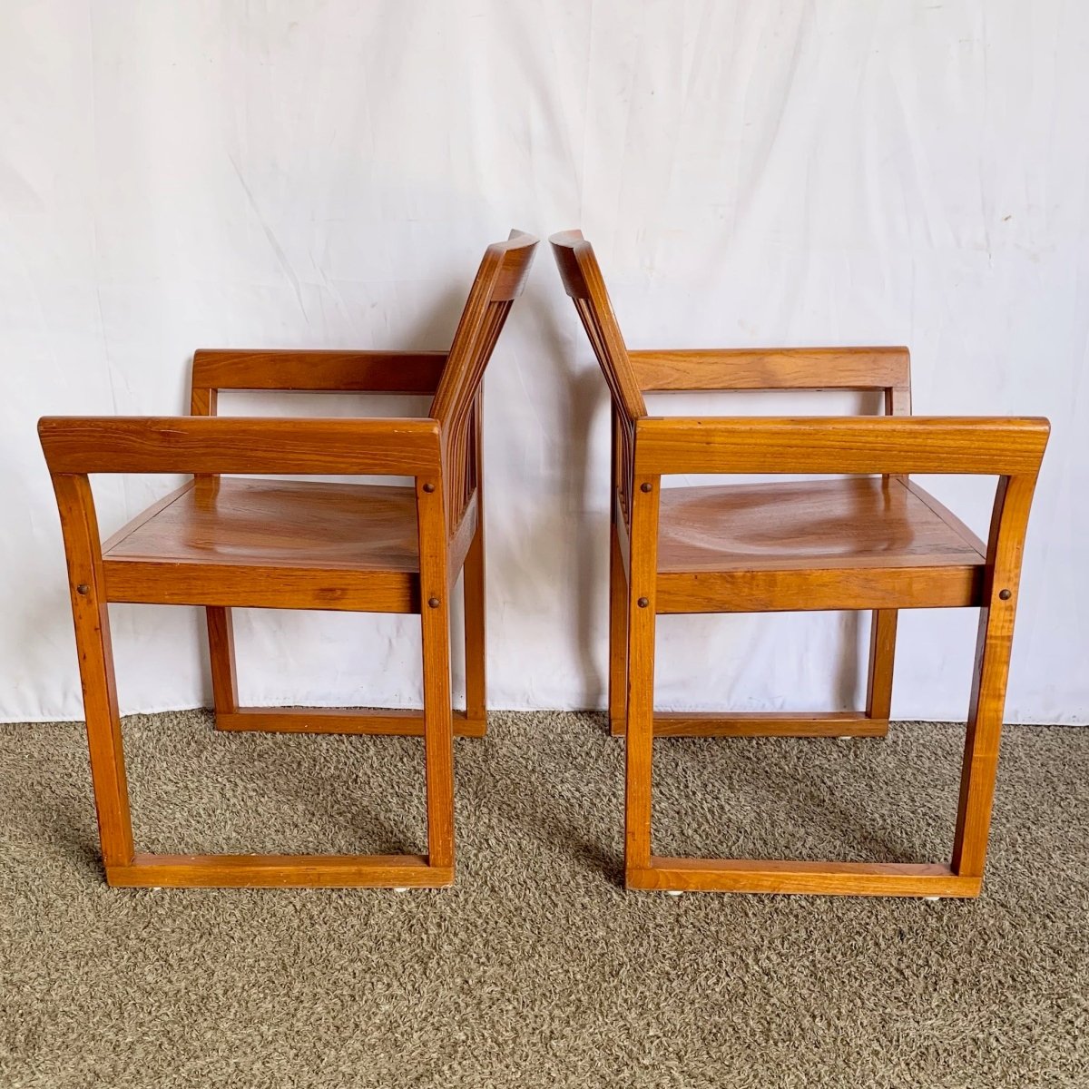 Mid Century Modern Teak Dining Arm Chairs - Set of 4 - Dolphin & Flamingo