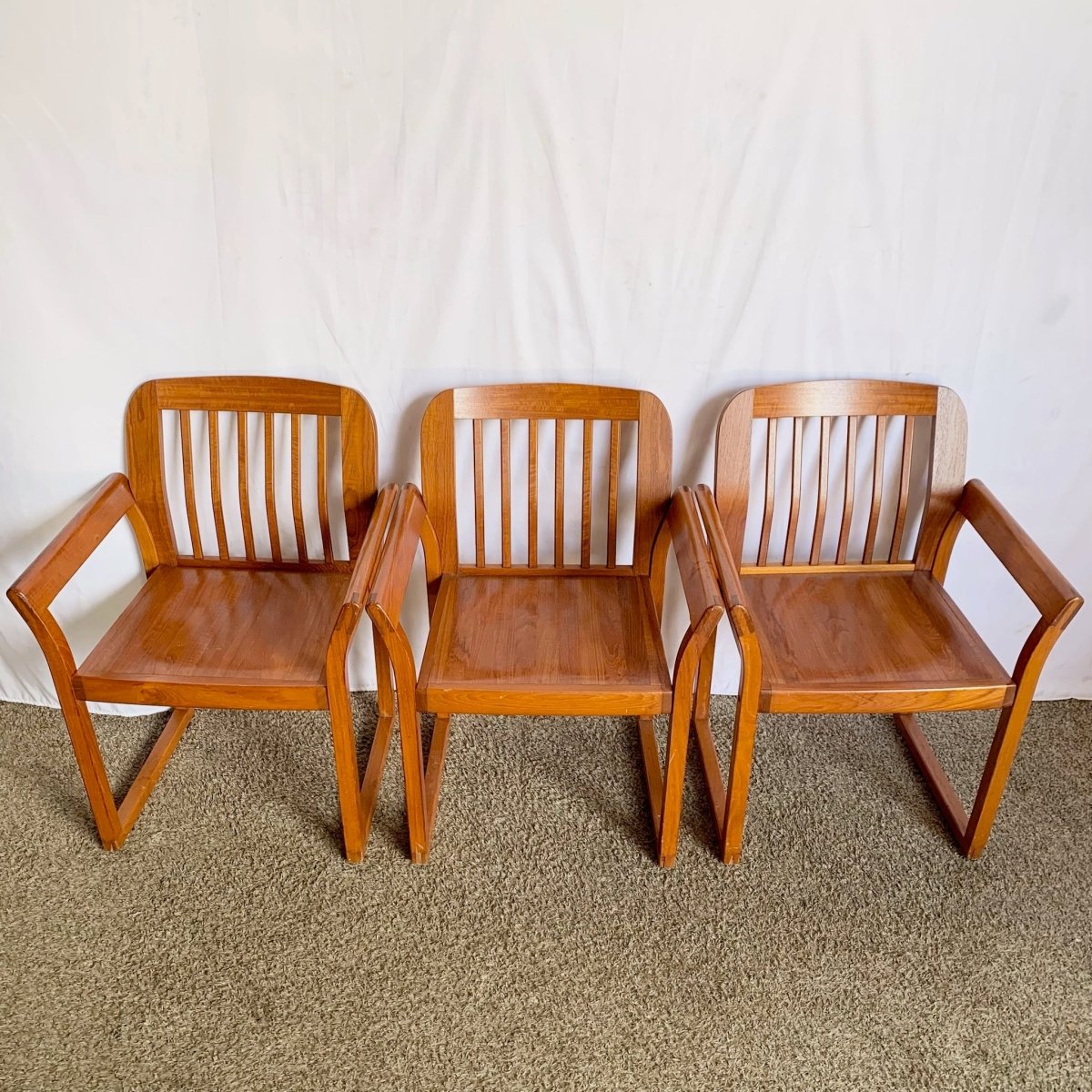 Mid Century Modern Teak Dining Arm Chairs - Set of 4 - Dolphin & Flamingo