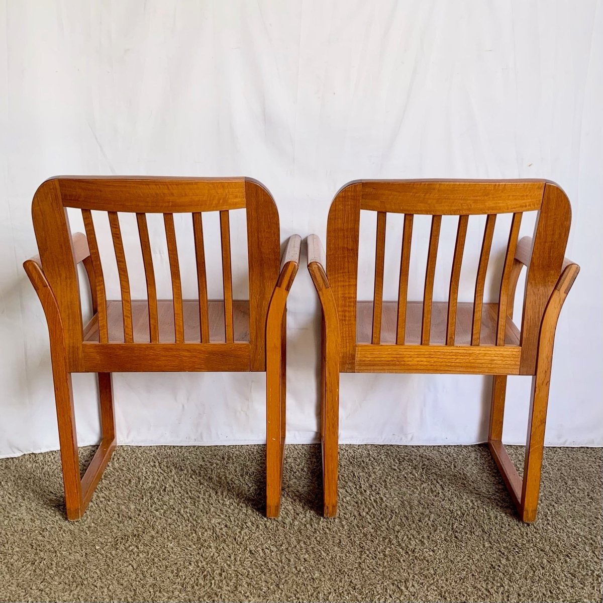 Mid Century Modern Teak Dining Arm Chairs - Set of 4 - Dolphin & Flamingo