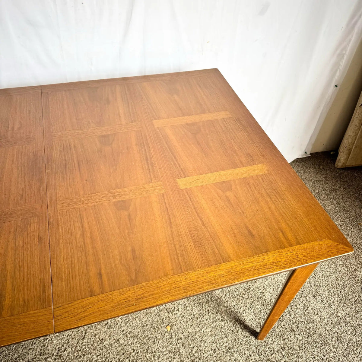 Midcentury Teak Inlay Oak Dining Table – Dolphin & Flamingo