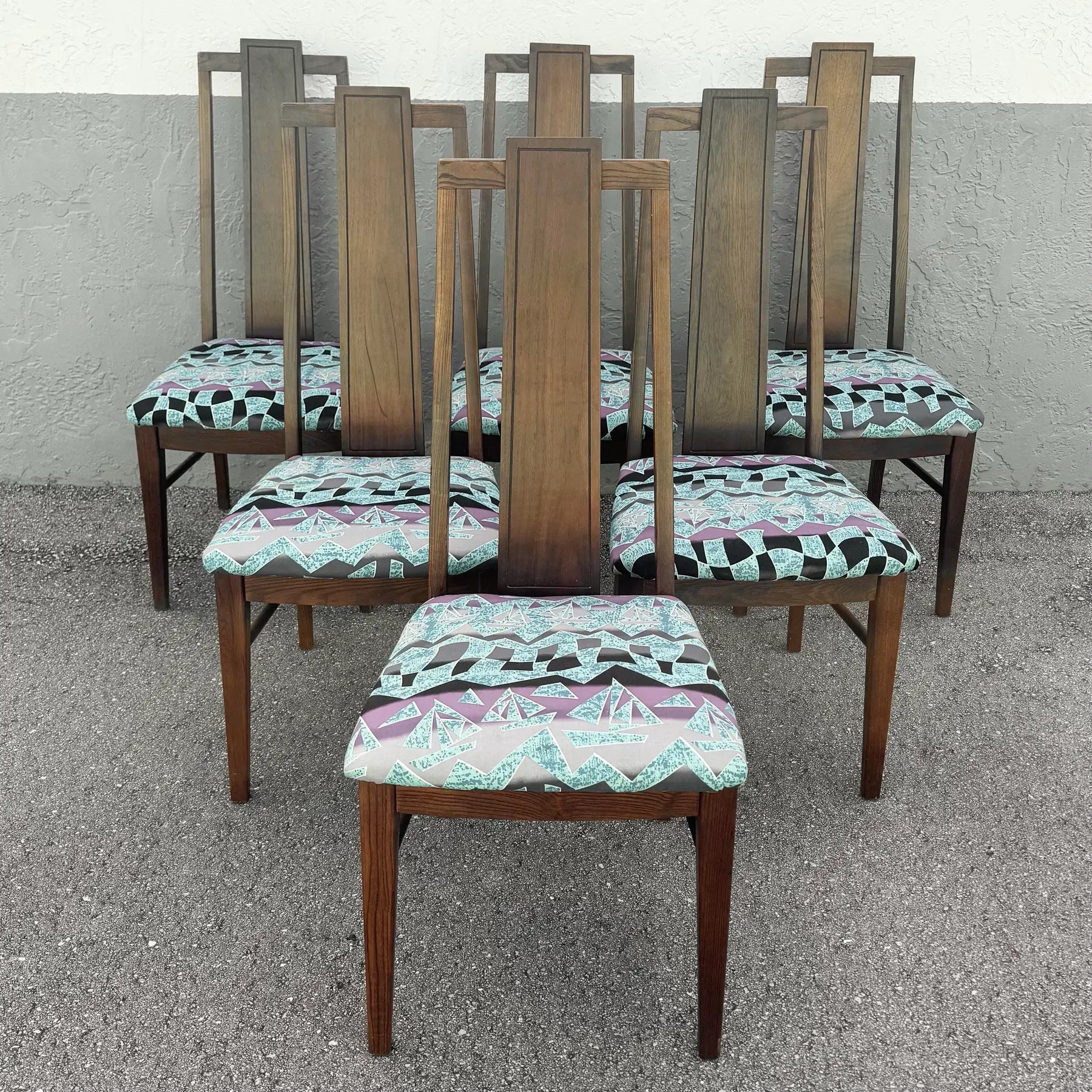 Mid Century Modern Walnut Dining Chairs by Stanley Furniture - Set of 6 Dolphin & Flamingo