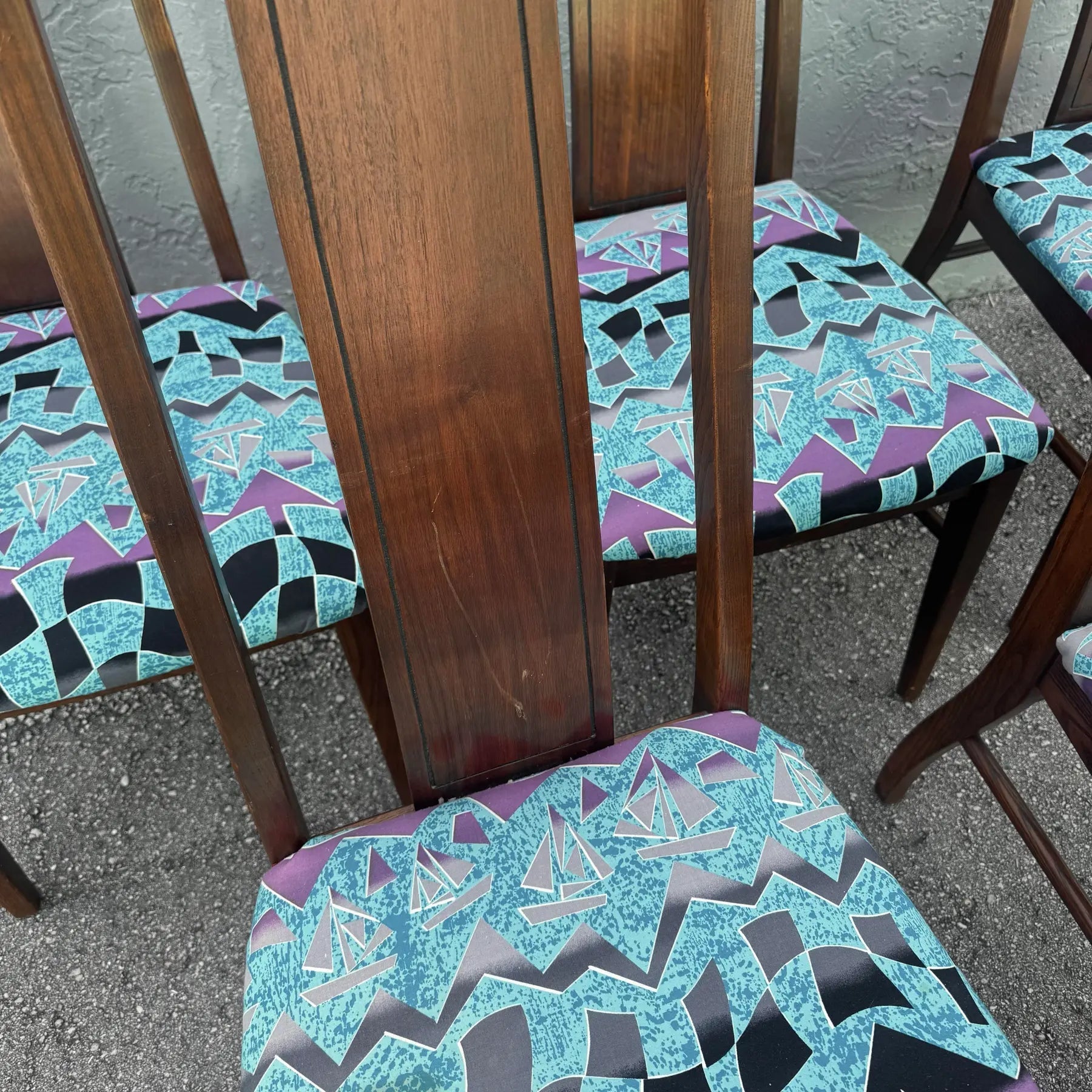 Mid Century Modern Walnut Dining Chairs by Stanley Furniture - Set of 6 Dolphin & Flamingo
