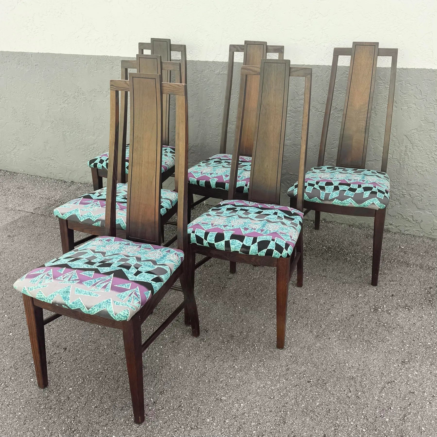 Mid Century Modern Walnut Dining Chairs by Stanley Furniture - Set of 6 Dolphin & Flamingo