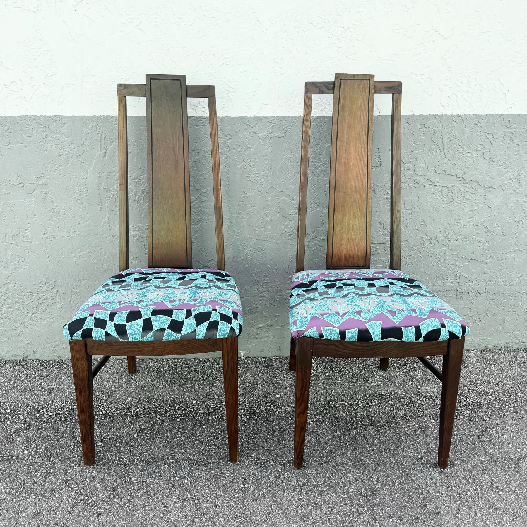 Mid Century Modern Walnut Dining Chairs by Stanley Furniture - Set of 6 Dolphin & Flamingo