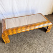 Mid Century Modern Waterfall Oak Smoked Mirror Coffee Table - Dolphin & Flamingo