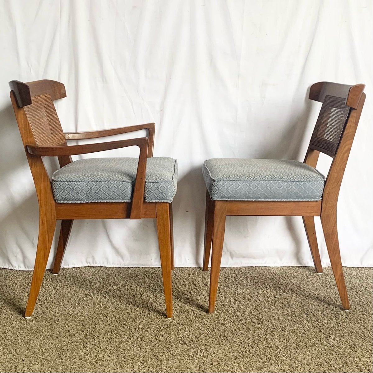 Mid Century Modern Wood and Cane Dining Chairs - Set of 6 - Dolphin & Flamingo
