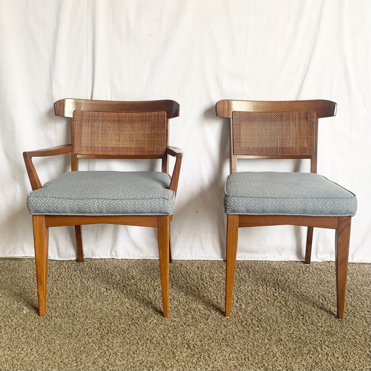 Mid Century Modern Wood and Cane Dining Chairs - Set of 6 - Dolphin & Flamingo