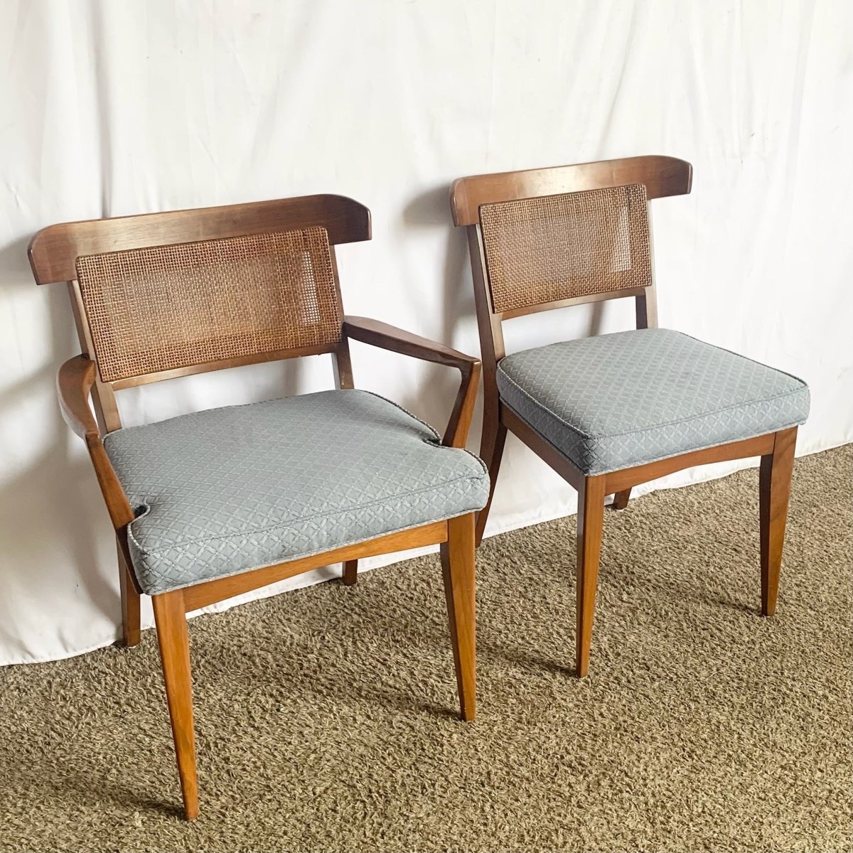 Mid Century Modern Wood and Cane Dining Chairs - Set of 6 - Dolphin & Flamingo