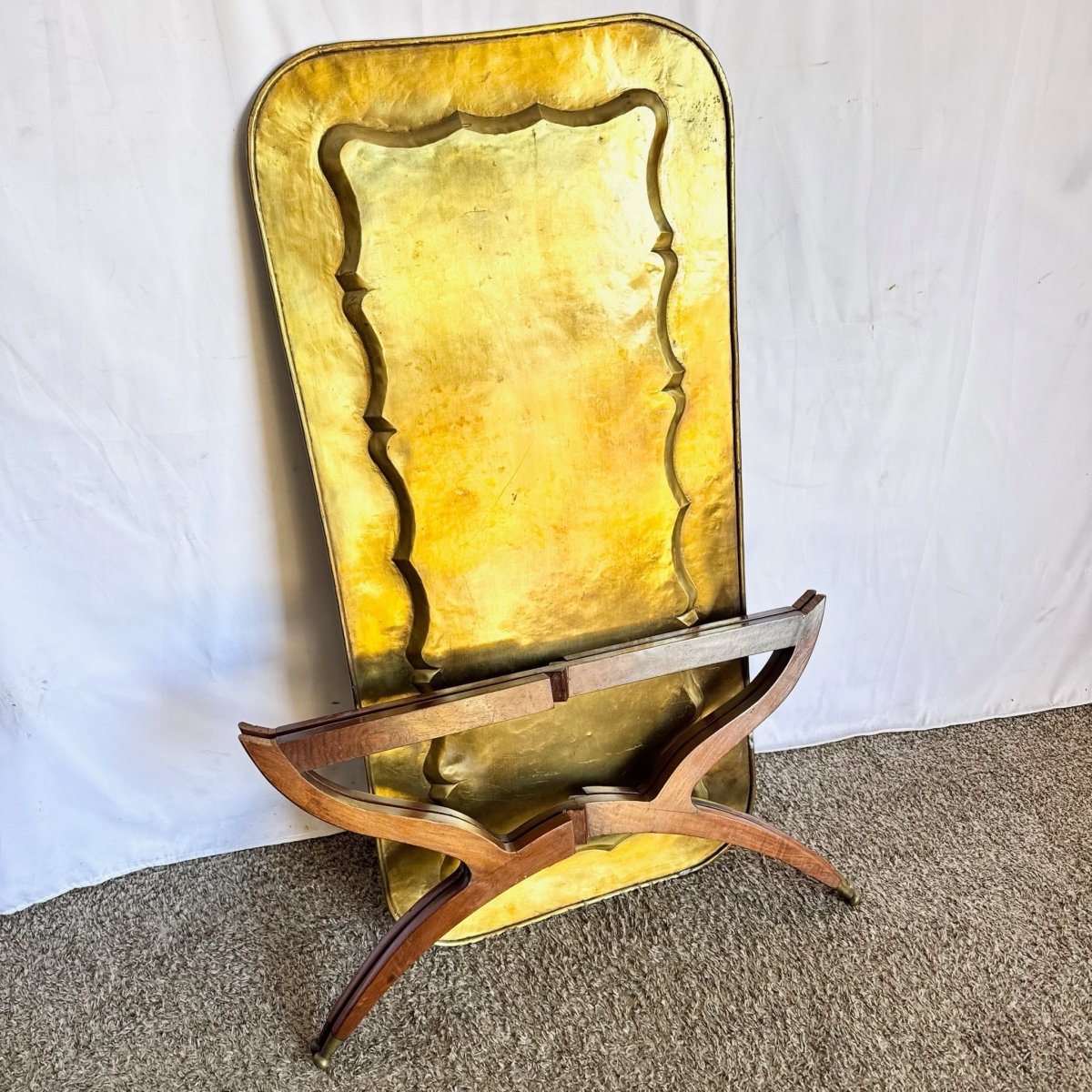 Mid - Century Moroccan Brass Tray Coffee Table With Foldable Spider Leg Base - Dolphin & Flamingo