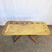 Mid - Century Moroccan Brass Tray Coffee Table With Foldable Spider Leg Base - Dolphin & Flamingo