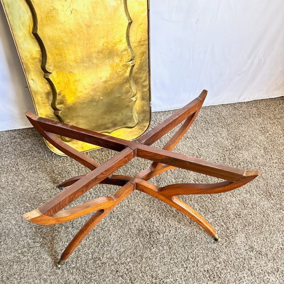 Mid - Century Moroccan Brass Tray Coffee Table With Foldable Spider Leg Base - Dolphin & Flamingo