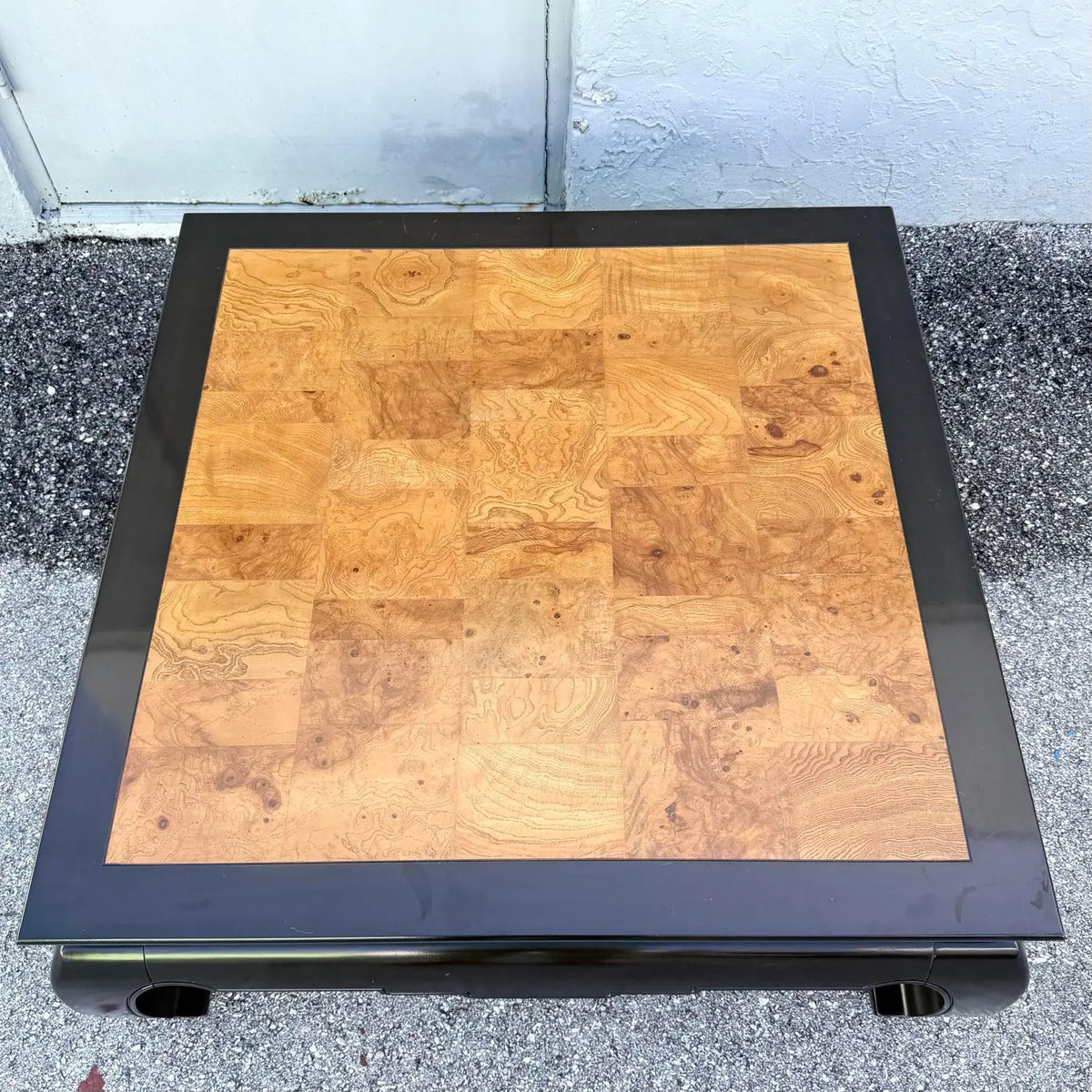 Ming Style Black and Burlwood Coffee Table by Ethan Allen