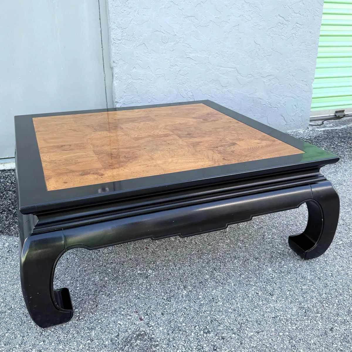 Ming Style Black and Burlwood Coffee Table by Ethan Allen