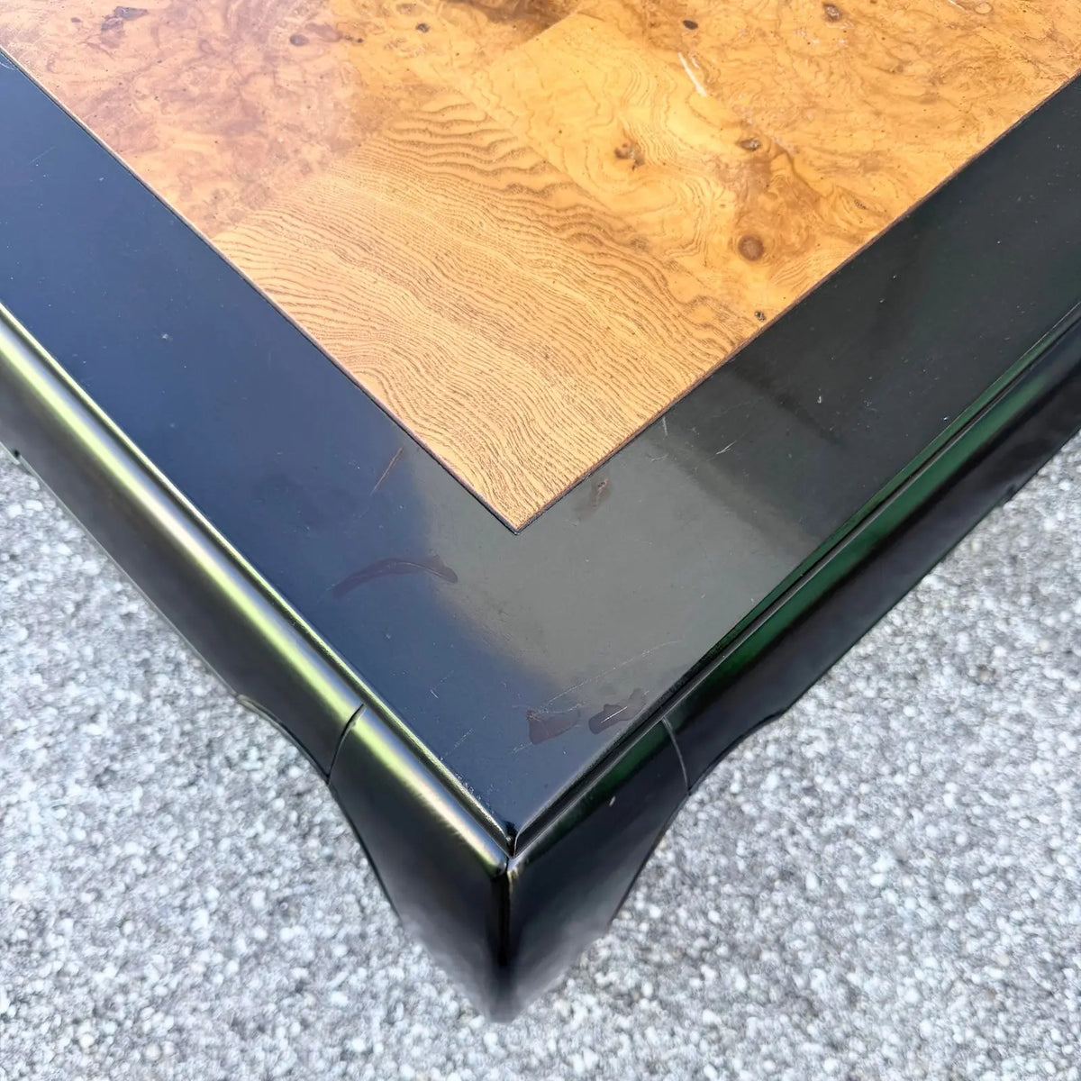 Ming Style Black and Burlwood Coffee Table by Ethan Allen