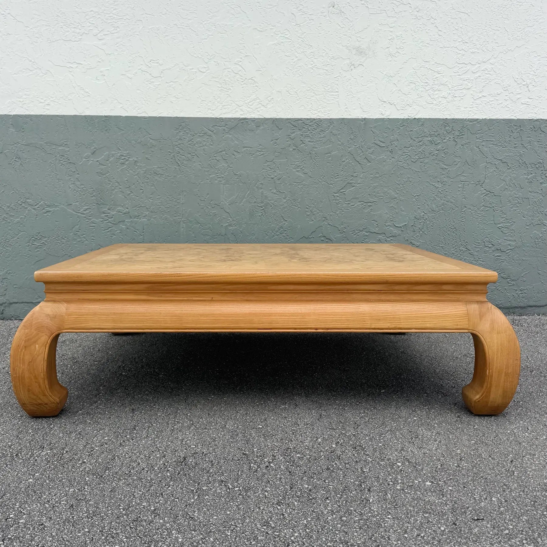 Ming Style Blonde Burlwood Scene Two Coffee Table by Henredon Dolphin & Flamingo