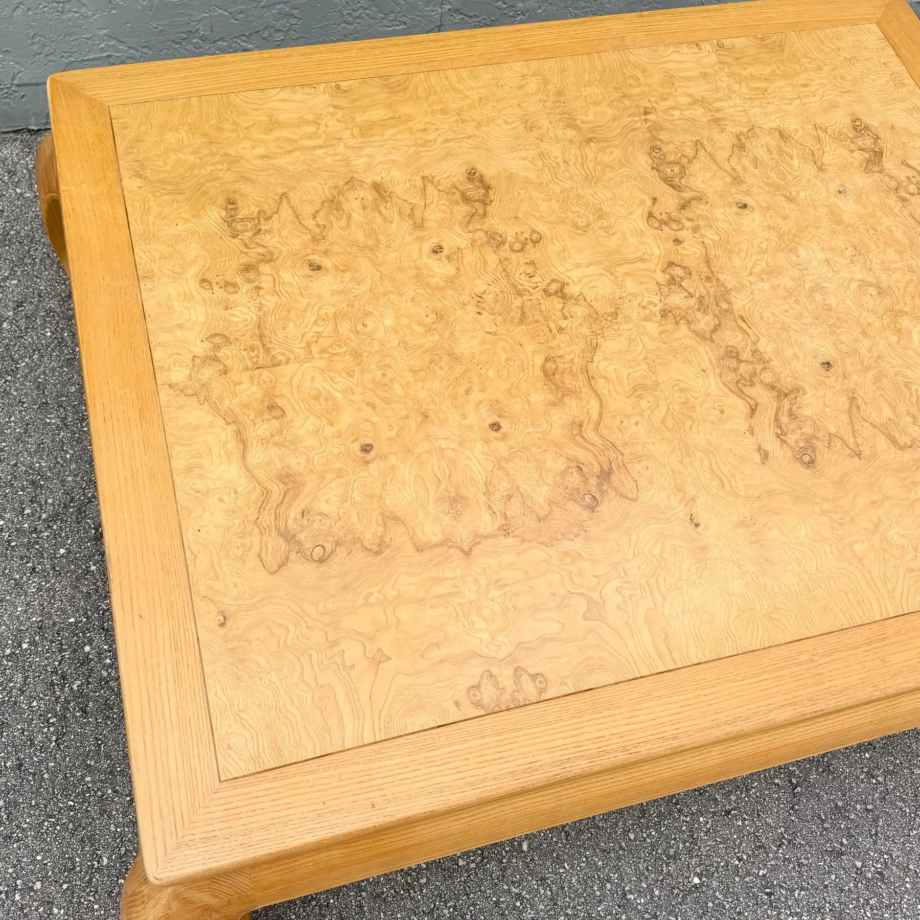 Ming Style Blonde Burlwood Scene Two Coffee Table by Henredon Dolphin & Flamingo