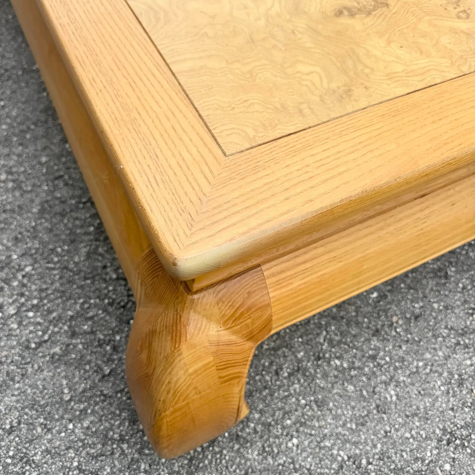 Ming Style Blonde Burlwood Scene Two Coffee Table by Henredon Dolphin & Flamingo