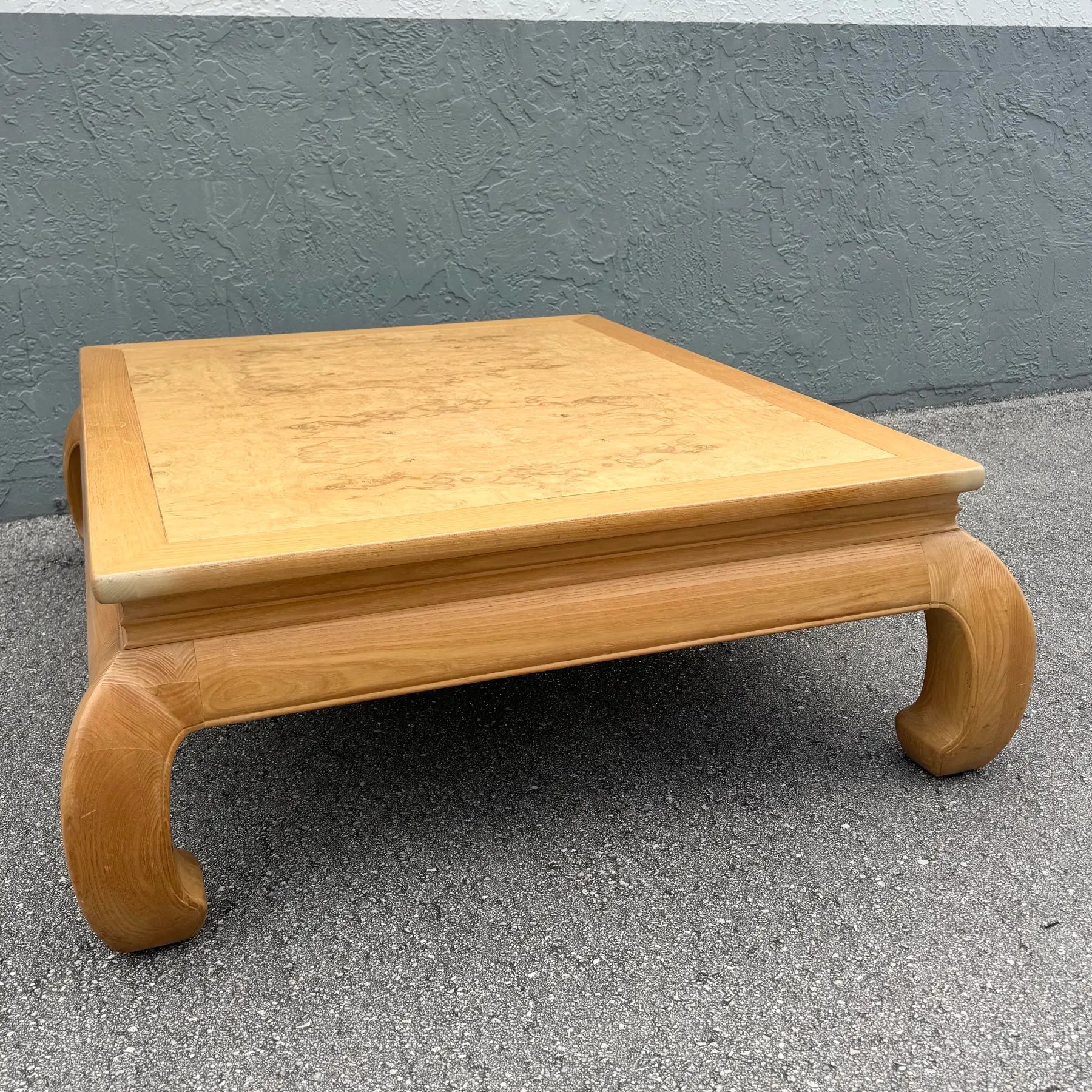 Ming Style Blonde Burlwood Scene Two Coffee Table by Henredon Dolphin & Flamingo