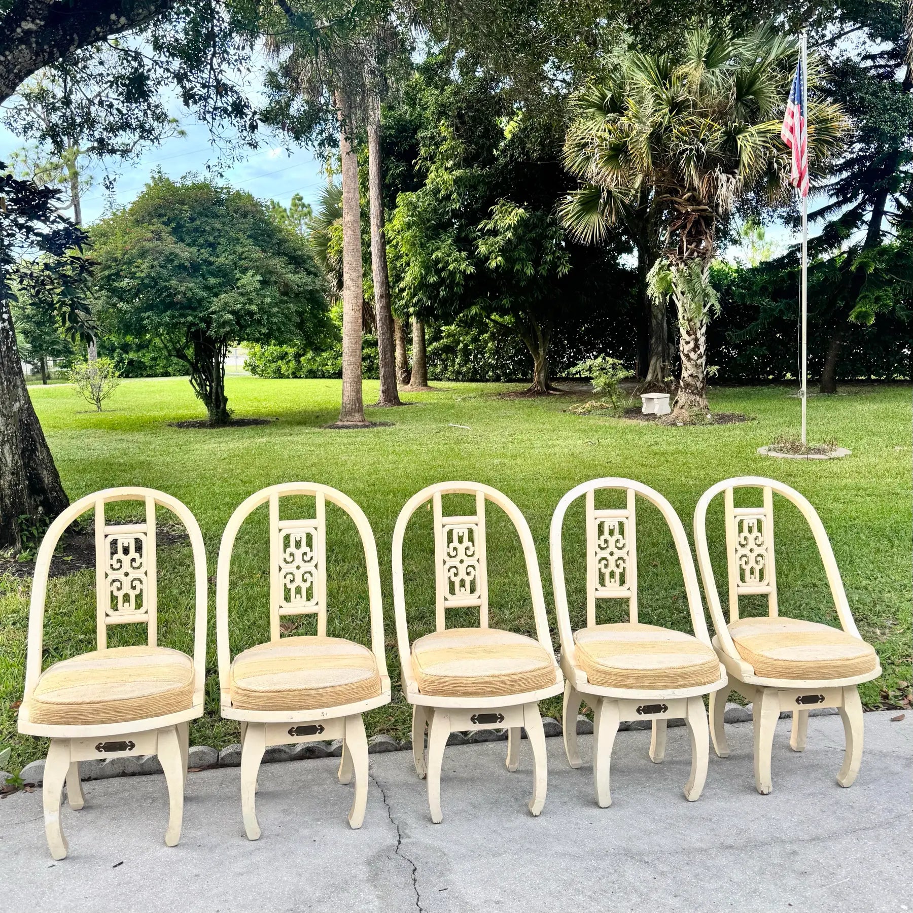 Ming Style Cream Wooden Swivel Dining Chairs - Set of 5