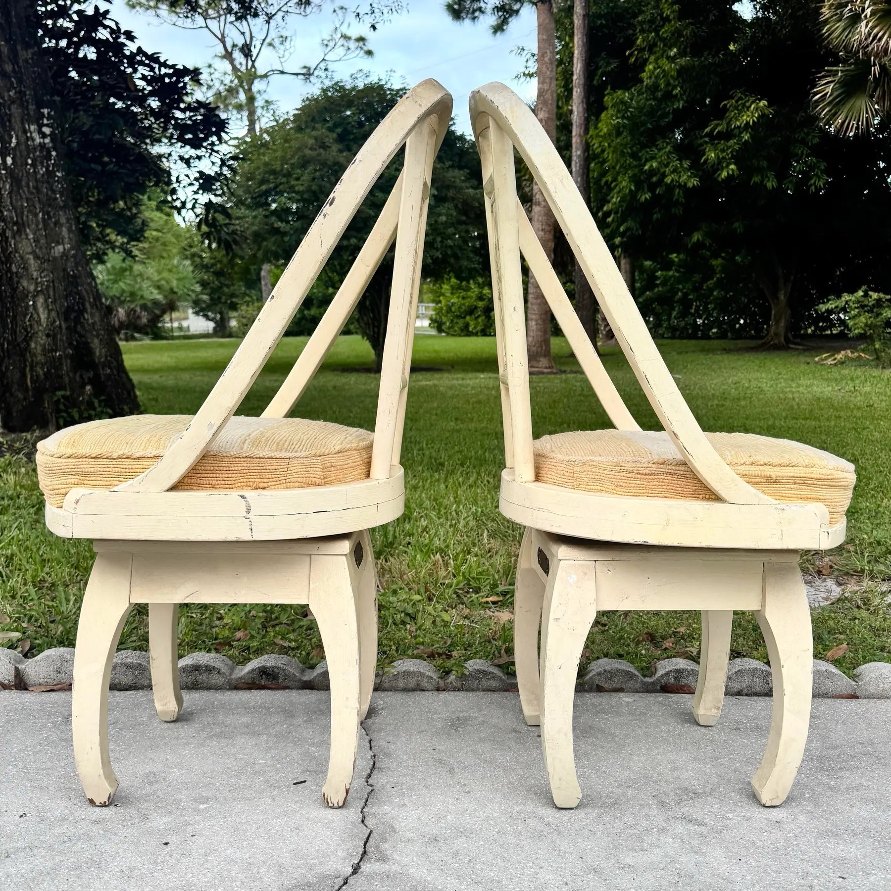 Ming Style Cream Wooden Swivel Dining Chairs - Set of 5