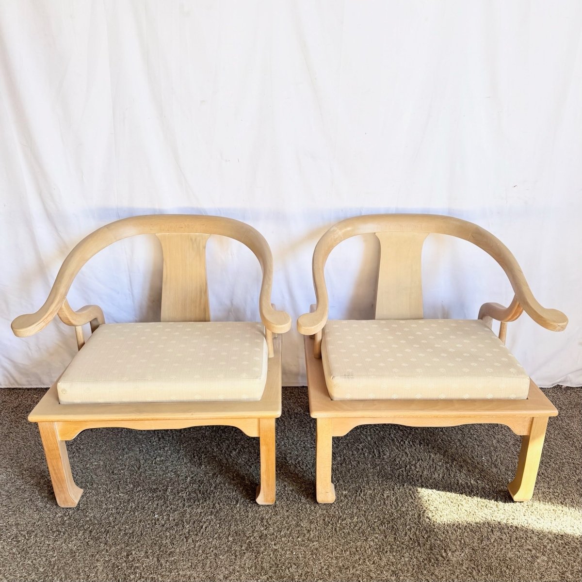 Ming Style Wooden Horseshoe Chairs by Harris Marcus Furniture - A Pair - Dolphin & Flamingo