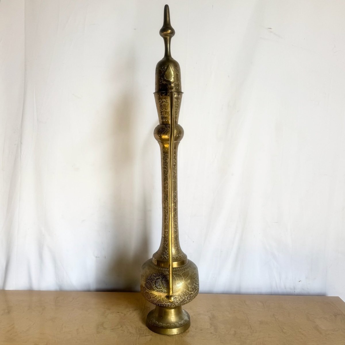 Moorish Etched Brass Pitcher/Ewer/Aftaba/Surahi - Dolphin & Flamingo