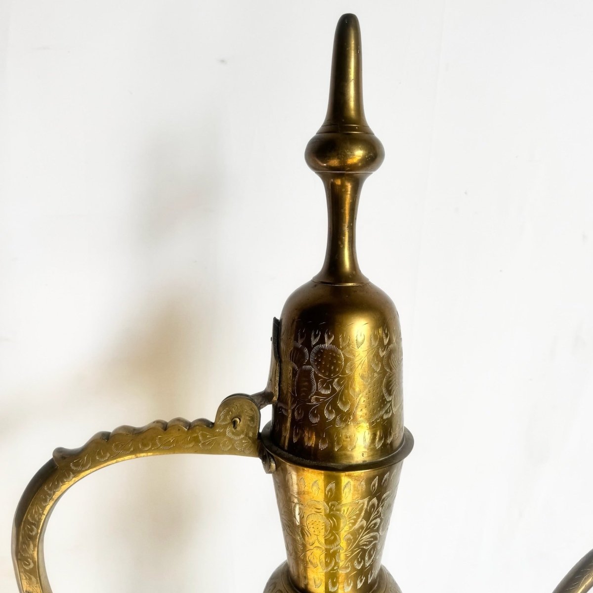 Moorish Etched Brass Pitcher/Ewer/Aftaba/Surahi - Dolphin & Flamingo
