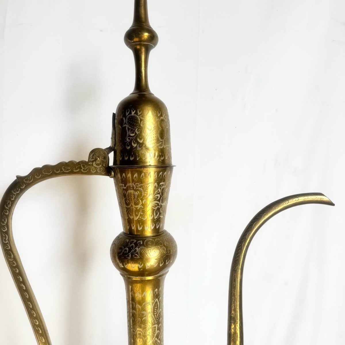 Moorish Etched Brass Pitcher/Ewer/Aftaba/Surahi - Dolphin & Flamingo