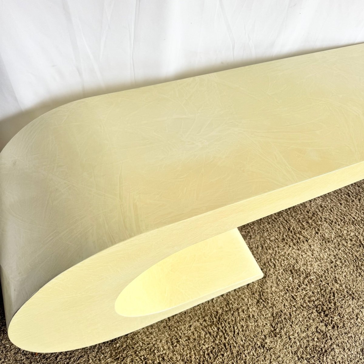Post Modern Lacquered Cream Wave Console Table - Dolphin & Flamingo