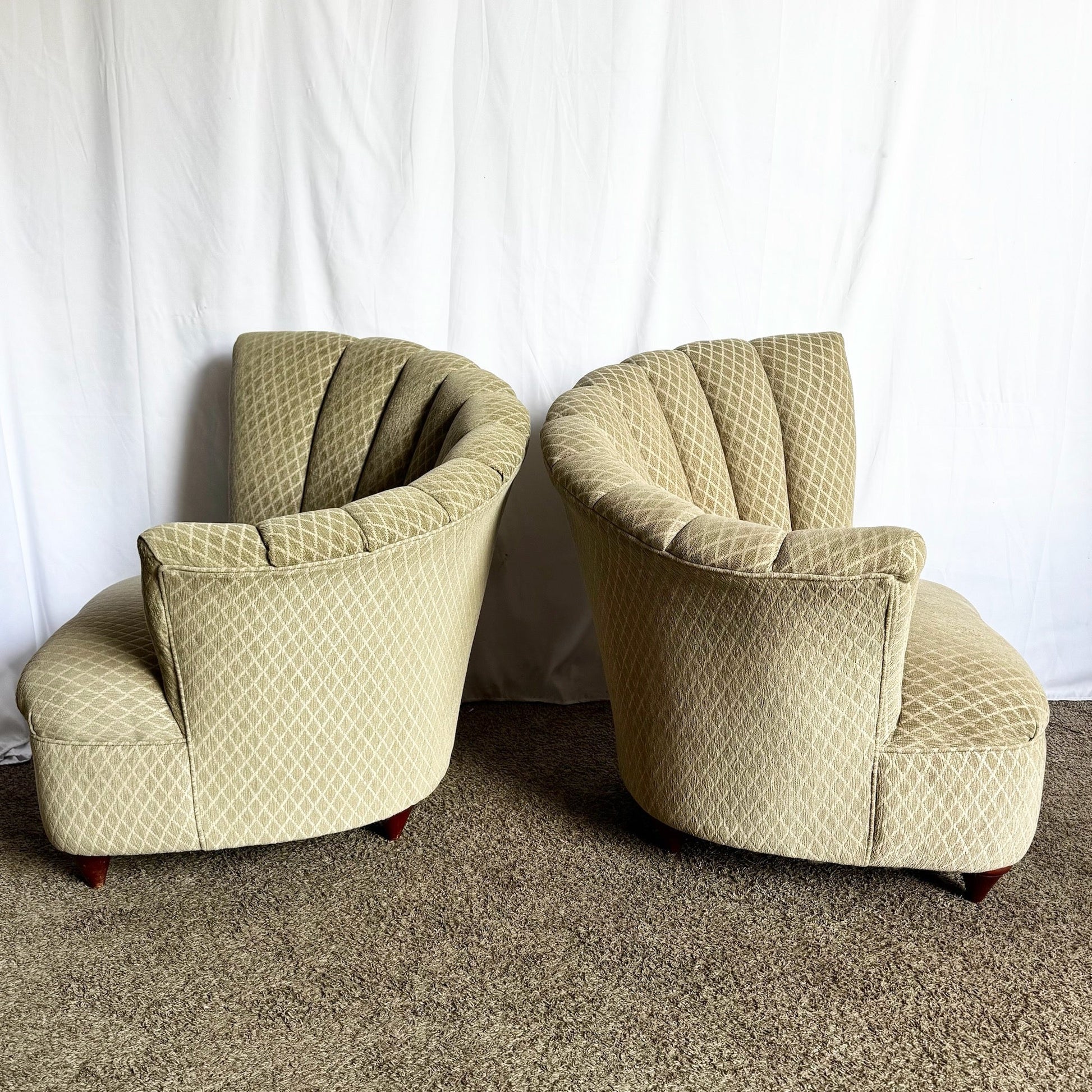 Postmodern Ascending Clam Shell Lounge Chairs - A Pair - Dolphin & Flamingo