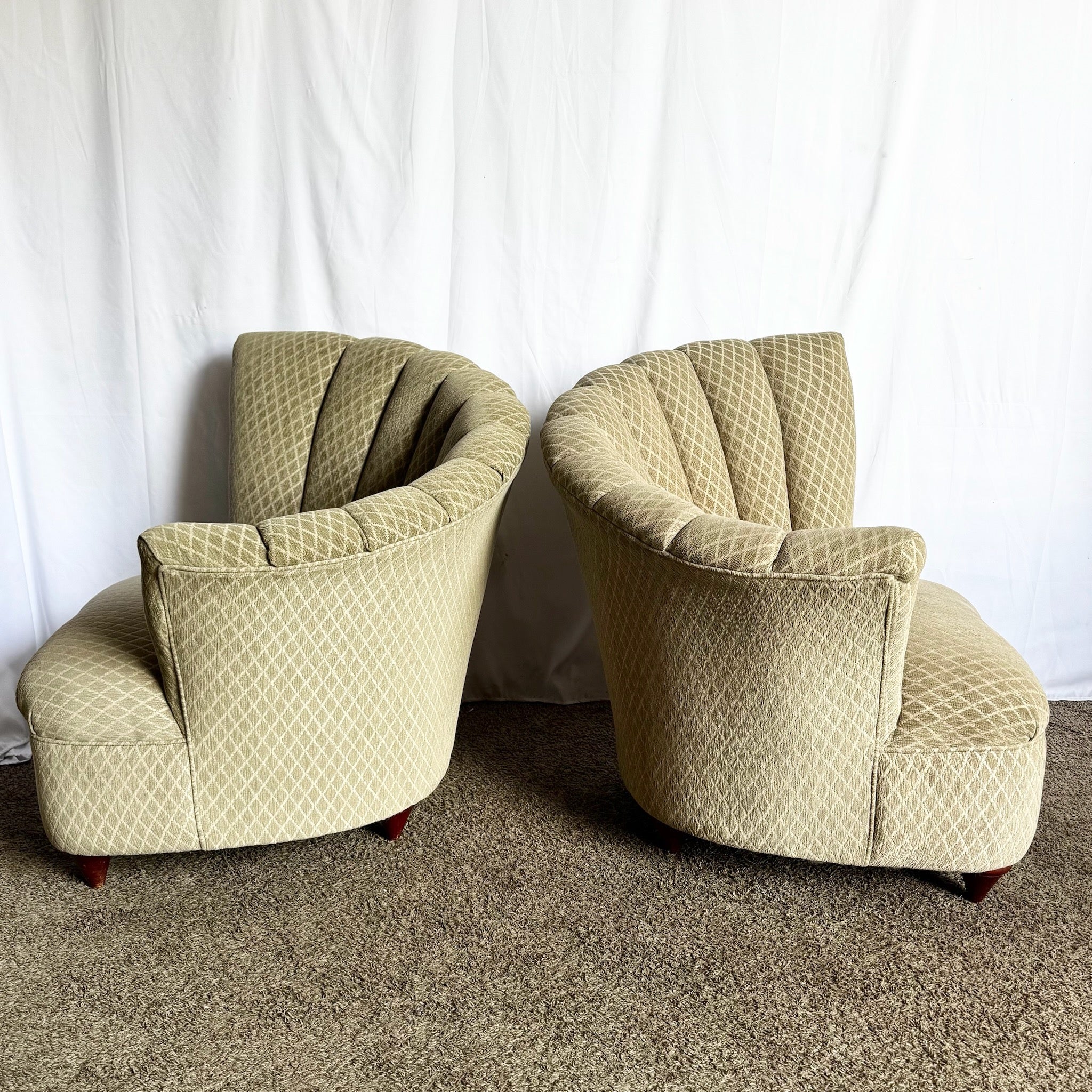 Postmodern Ascending Clam Shell Lounge Chairs - A Pair - Dolphin & Flamingo